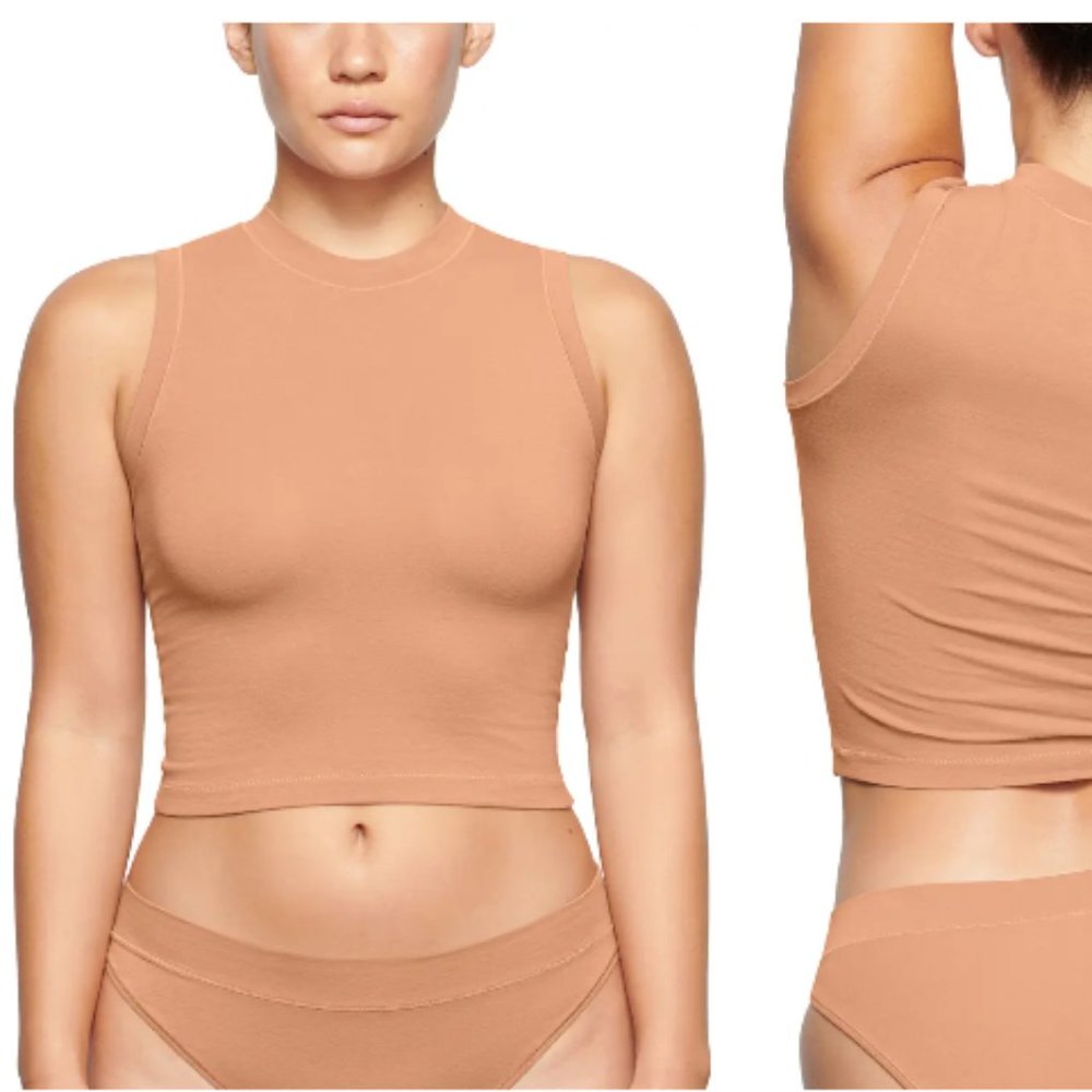 SKIMS Cotton Rib Mock Neck Tank in Sedona